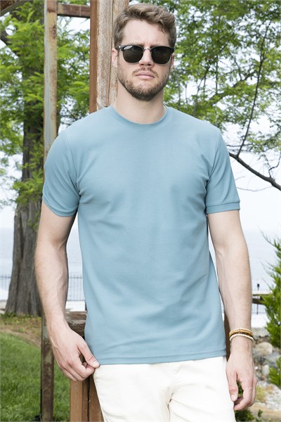 Pamuklu Regular Fit Bisiklet Yaka Basic Erkek T Shirt 5902387 MAVİ