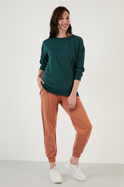 Pamuklu Regular Fit Bisiklet Yaka Basic Kadın Sweat 5863569 NEFTİ