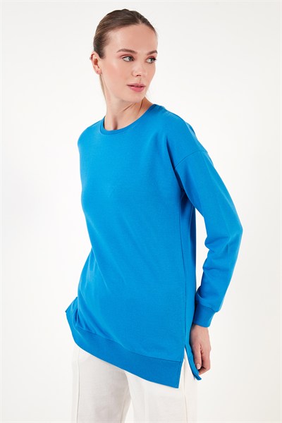 Pamuklu Regular Fit Bisiklet Yaka Basic Kadın Sweat 5863569 TURKUAZ