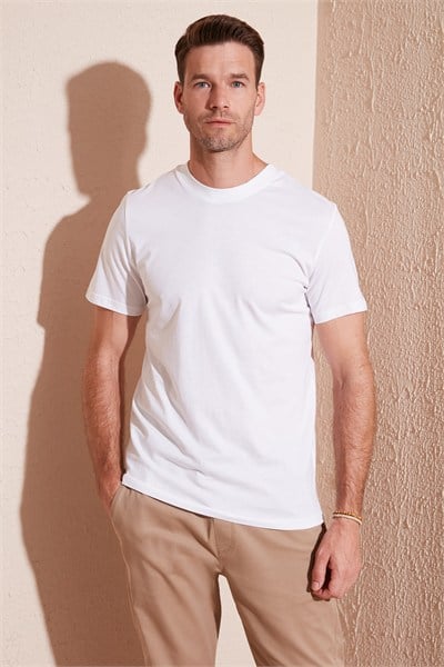 Pamuklu Regular Fit Bisiklet Yaka Basic Erkek T Shirt 59020201 BEYAZ