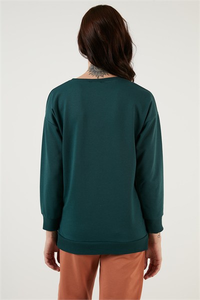 Pamuklu Regular Fit Bisiklet Yaka Basic Kadın Sweat 5863569 NEFTİ