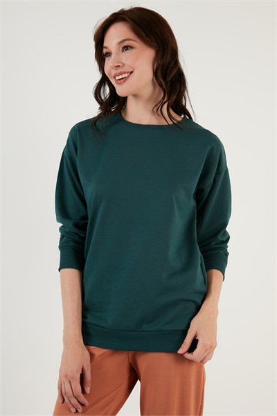 Pamuklu Regular Fit Bisiklet Yaka Basic Kadın Sweat 5863569 NEFTİ