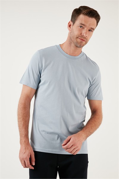 Pamuklu Regular Fit Bisiklet Yaka Basic Erkek T Shirt 59020201 ORTA MAVİ
