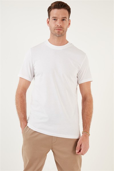 Pamuklu Regular Fit Bisiklet Yaka Basic Erkek T Shirt 59020201 BEYAZ