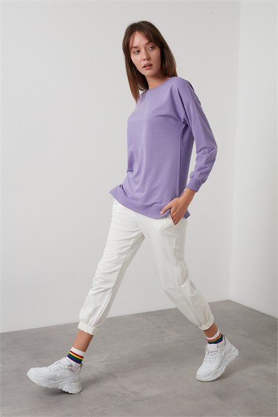 Pamuklu Regular Fit Bisiklet Yaka Basic Kadın Sweat 5863569 LİLA