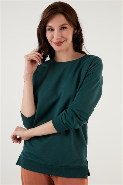 Pamuklu Regular Fit Bisiklet Yaka Basic Kadın Sweat 5863569 NEFTİ