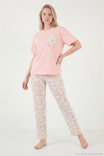 Pamuklu Regular Fit Bisiklet Yaka Cep Detaylı Kadın Pijama Takımı 6091325 SOMON