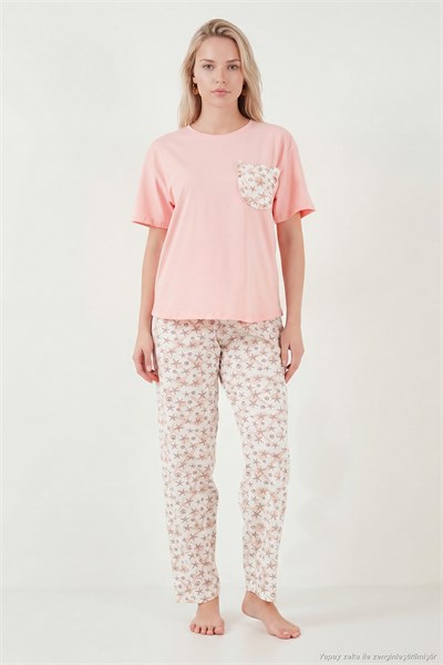 Pamuklu Regular Fit Bisiklet Yaka Cep Detaylı Kadın Pijama Takımı 6091325 SOMON