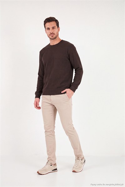 Pamuklu Regular Fit Bisiklet Yaka Erkek Sweat 5905965 KAHVE