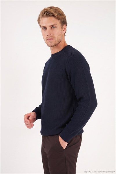 Pamuklu Regular Fit Bisiklet Yaka Erkek Kazak 7020263 LACİVERT