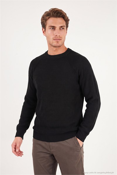 Pamuklu Regular Fit Bisiklet Yaka Erkek Kazak 7020263 SİYAH
