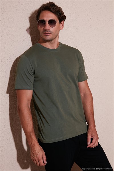 Pamuklu Regular Fit Bisiklet Yaka Erkek T Shirt 59020204 HAKİ