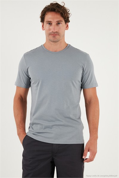 Pamuklu Regular Fit Bisiklet Yaka Erkek T Shirt 59020204 AÇIK GRİ