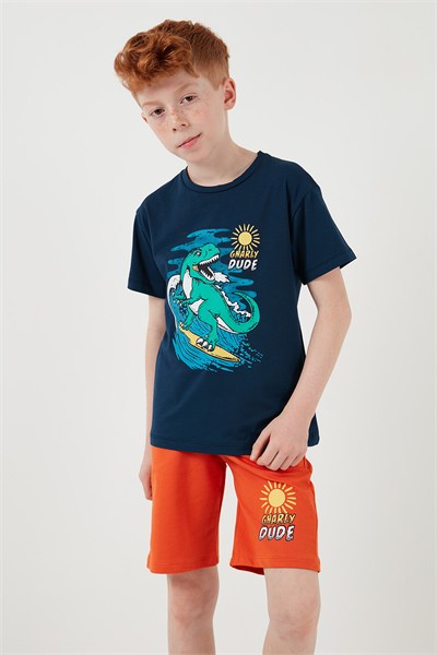 Pamuklu Regular Fit Bisiklet Yaka Şortlu Alt-Üst Erkek Çocuk Takım 6212019 İNDİGO