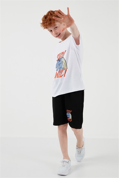 Pamuklu Regular Fit Bisiklet Yaka Şortlu Alt-Üst Erkek Çocuk Takım 6212012 BEYAZ