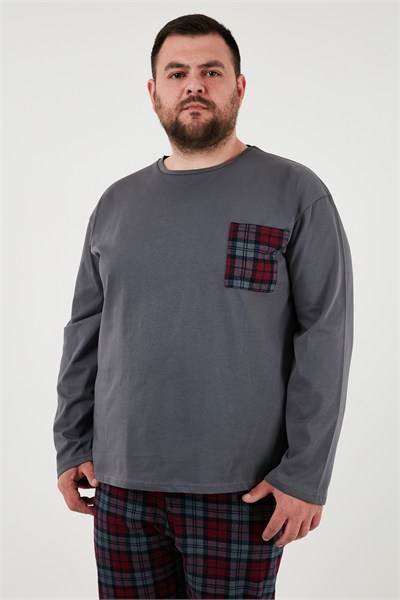 Pamuklu Regular Fit Büyük Beden Erkek Pijama Takımı 6572001B ANTRASİT