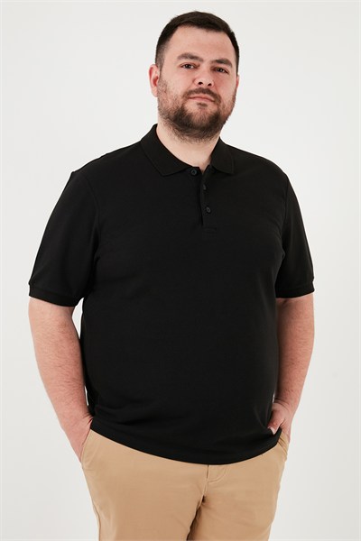 Pamuklu Regular Fit Büyük Beden Erkek Polo Yaka T Shirt 5902127B SİYAH