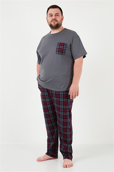 Pamuklu Regular Fit Büyük Beden Erkek Pijama Takımı 6572002B ANTRASİT