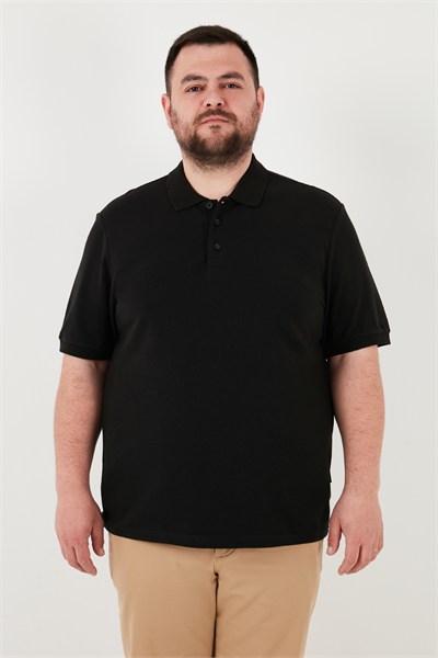 Pamuklu Regular Fit Büyük Beden Erkek Polo Yaka T Shirt 5902127B SİYAH