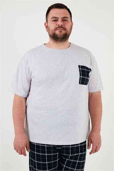 Pamuklu Regular Fit Büyük Beden Erkek Pijama Takımı 6572002B GRİ MELANJ