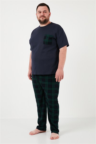 Pamuklu Regular Fit Büyük Beden Erkek Pijama Takımı 6572002B LACİVERT