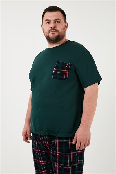 Pamuklu Regular Fit Büyük Beden Erkek Pijama Takımı 6572002B YEŞİL
