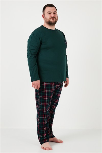Pamuklu Regular Fit Büyük Beden Erkek Pijama Takımı 6572001B YEŞİL