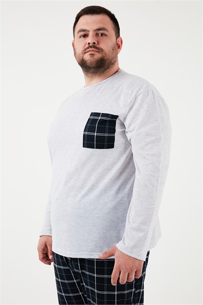 Pamuklu Regular Fit Büyük Beden Erkek Pijama Takımı 6572001B GRİ MELANJ