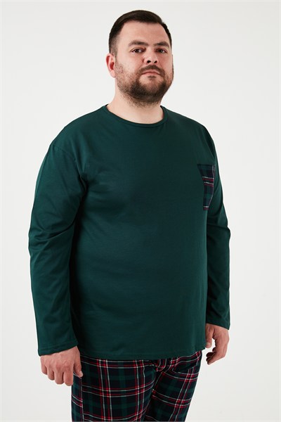 Pamuklu Regular Fit Büyük Beden Erkek Pijama Takımı 6572001B YEŞİL