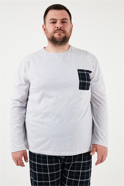 Pamuklu Regular Fit Büyük Beden Erkek Pijama Takımı 6572001B GRİ MELANJ
