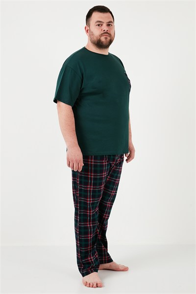 Pamuklu Regular Fit Büyük Beden Erkek Pijama Takımı 6572002B YEŞİL