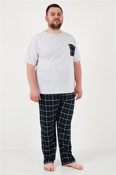 Pamuklu Regular Fit Büyük Beden Erkek Pijama Takımı 6572002B GRİ MELANJ