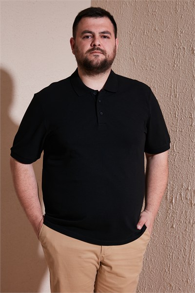 Pamuklu Regular Fit Büyük Beden Erkek Polo Yaka T Shirt 5902127B SİYAH