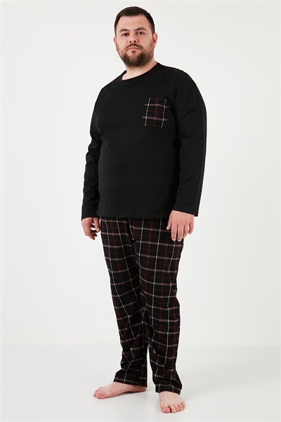 Pamuklu Regular Fit Büyük Beden Erkek Pijama Takımı 6572001B SİYAH