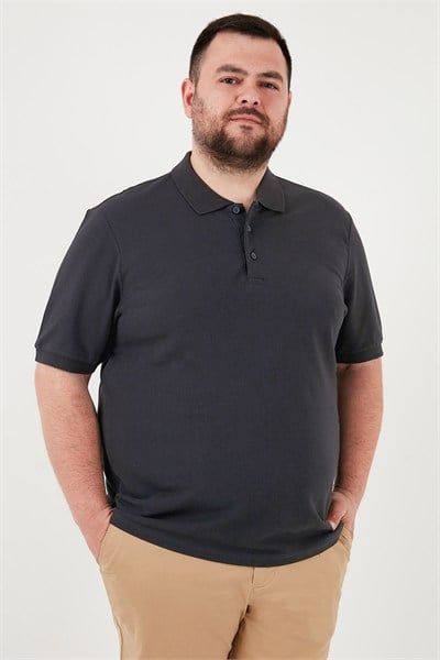Pamuklu Regular Fit Büyük Beden Erkek Polo Yaka T Shirt 5902127B ANTRASİT