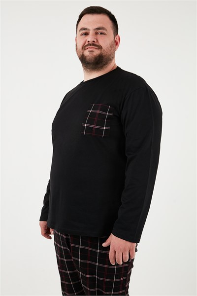 Pamuklu Regular Fit Büyük Beden Erkek Pijama Takımı 6572001B SİYAH