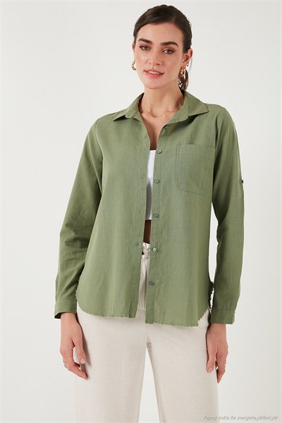 Pamuklu Regular Fit Cepli Kadın Gömlek CF25S16992 HAKİ