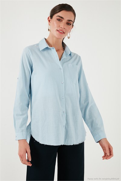 Pamuklu Regular Fit Cepli Kadın Gömlek CF25S16992 MAVİ