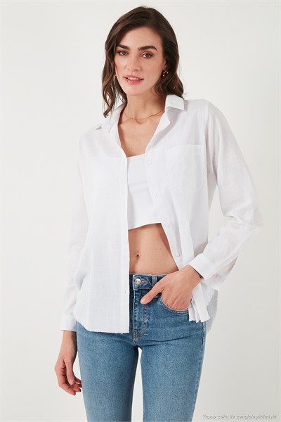 Pamuklu Regular Fit Cepli Kadın Gömlek CF25S16992 BEYAZ