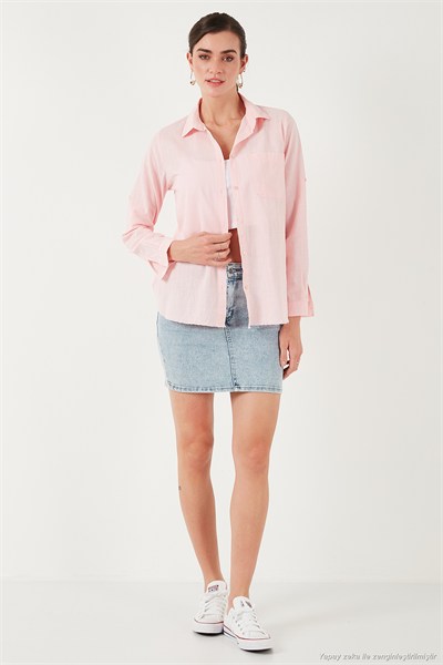 Pamuklu Regular Fit Cepli Kadın Gömlek CF25S16992 AÇIK PEMBE