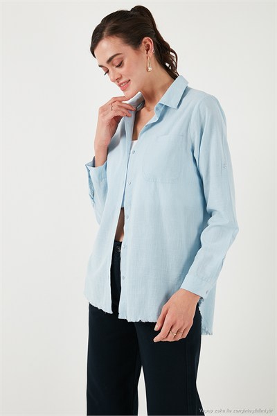 Pamuklu Regular Fit Cepli Kadın Gömlek CF25S16992 MAVİ