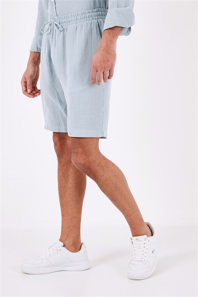 Pamuklu Regular Fit Cepli Müslin Erkek Short CF24S657802 AQUA