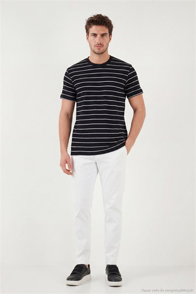 Pamuklu Regular Fit Çizgili Bisiklet Yaka Erkek T Shirt 5904039 SİYAH