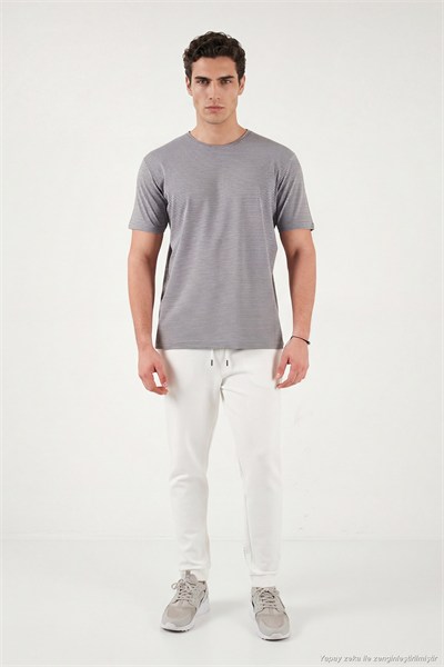 Pamuklu Regular Fit Çizgili Bisiklet Yaka Erkek T Shirt 5904030 AÇIK HAKİ