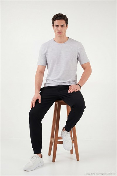 Pamuklu Regular Fit Çizgili Bisiklet Yaka Erkek T Shirt 5904030 BEYAZ