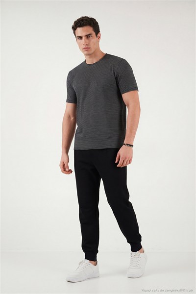 Pamuklu Regular Fit Çizgili Bisiklet Yaka Erkek T Shirt 5904030 SİYAH