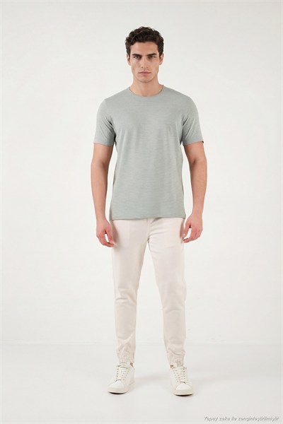 Pamuklu Regular Fit Çizgili Bisiklet Yaka Erkek T Shirt 5904030 ELMA YEŞİLİ