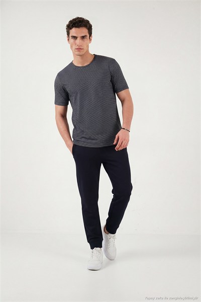 Pamuklu Regular Fit Çizgili Bisiklet Yaka Erkek T Shirt 5904030 LACİVERT