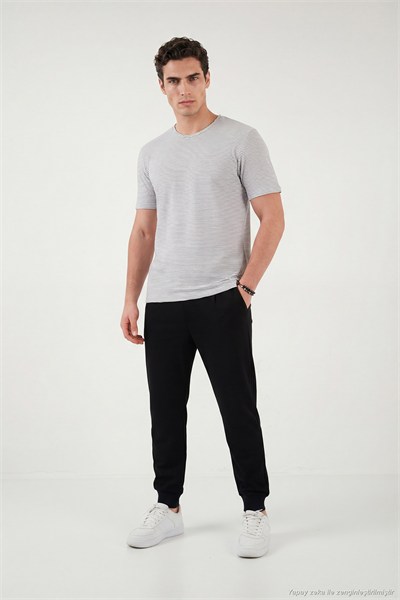 Pamuklu Regular Fit Çizgili Bisiklet Yaka Erkek T Shirt 5904030 BEYAZ