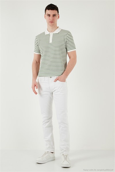 Pamuklu Regular Fit Çizgili Erkek Polo Yaka T Shirt 5903009 ELMA YEŞİLİ